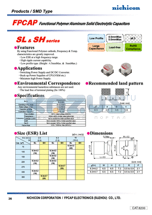 FP-2R5ME221M-SLR datasheet - FUNCTIONAL POLYMER ALUMINUM SOLID ELECTROLYTIC CAPACITORS
