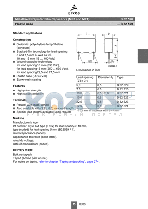 B32520-C1473 datasheet - Metallized Polyester Film Capacitors (MKT and MFT)