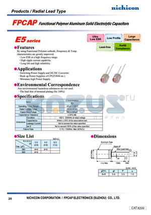FP-2R5RE821M-E5XX datasheet - FUNCTIONAL POLYMER ALUNMINUM SOLID ELECTROLYTIC CAPACITORS