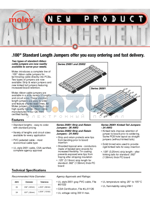25001 datasheet - Strip and Retain Jumpers