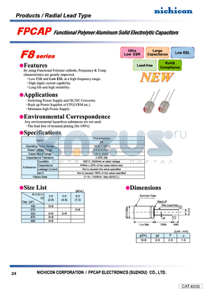 FP-2R5RE331M-F8XX datasheet - FUMCTIONAL POLYMER ALUMINUM SOLID ELECTROLYTIC CAPACITORS