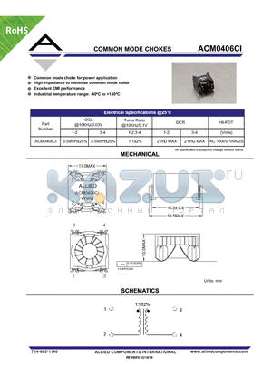 ACM0406CI datasheet - COMMON MODE CHOKES Common mode choke for power application