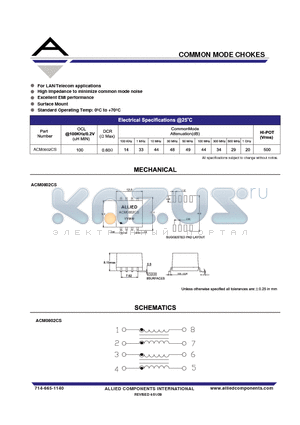 ACM0802CS datasheet - COMMON MODE CHOKES Common mode choke for power application