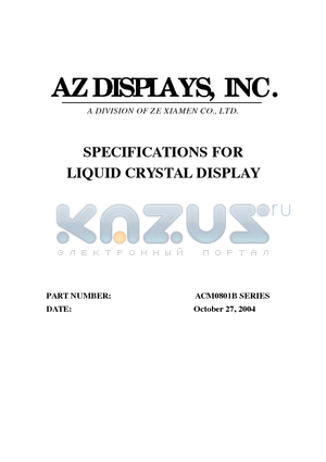 ACM0801B datasheet - SPECIFICATIONS FOR LIQUID CRYSTAL DISPLAY