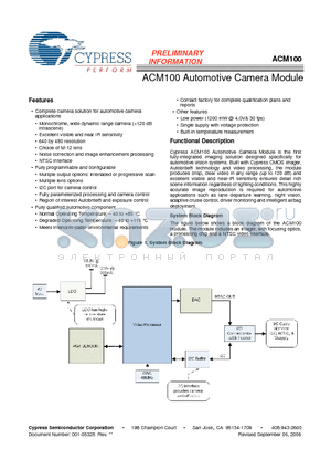 ACM100 datasheet - Automotive Camera Module