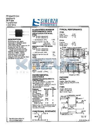 FP-514 datasheet - Wideband RF/Pulse Transformer 1-500 MHz