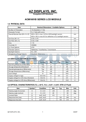 ACM1601B datasheet - ACM1601B SERIES LCD MODULE