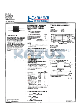 FP-510 datasheet - Wideband RF/Pulse Transformer 1-1000 MHz