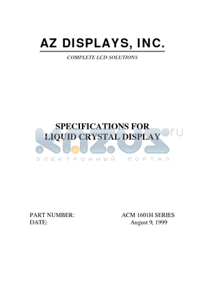 ACM1601H datasheet - SPECIFICATIONS FOR LIQUID CRYSTAL DISPLAY
