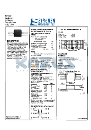 FP-532 datasheet - Wideband RF/Pulse Transformer 1-80 MHz