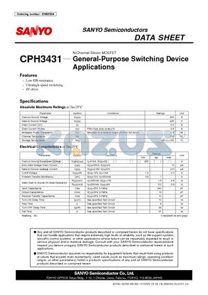 CPH3431 datasheet - N-Channel Silicon MOSFET General-Purpose Switching Device