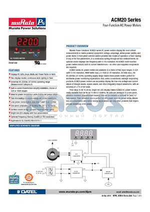 ACM20 datasheet - Four-Function AC Power Meters