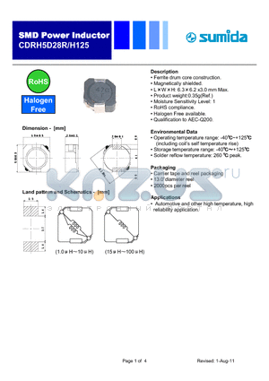 CDRH5D28RH125NP-150MC datasheet - Ferrite drum core construction