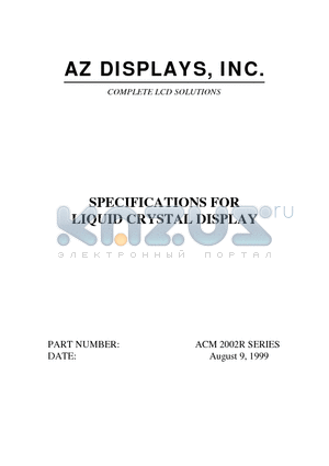 ACM2002R datasheet - SPECIFICATIONS FOR LIQUID CRYSTAL DISPLAY