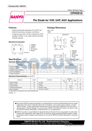 CPH5512 datasheet - Pin Diode for VHF, UHF, AGC Applications