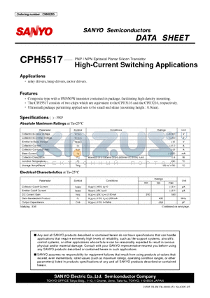 CPH5517 datasheet - PNP / NPN Epitaxial Planar Silicon Transistor High-Current Switching Applications