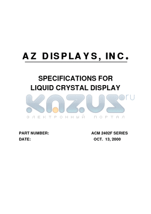 ACM2402F datasheet - SPECIFICATIONS FOR LIQUID CRYSTAL DISPLAY