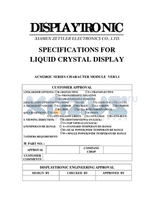 ACM2402C datasheet - SPECIFICATIONS FOR LIQUID CRYSTAL DISPLAY