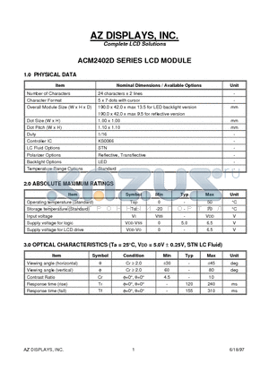 ACM2402D datasheet - ACM2402D SERIES LCD MODULE