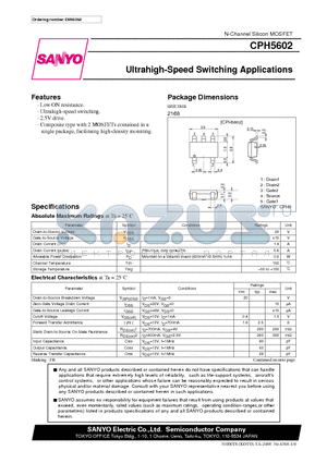 CPH5602 datasheet - Ultrahigh-Speed Switching Applications