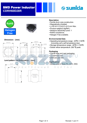 CDRH60D28RNP-1R5NC datasheet - Power Inductor