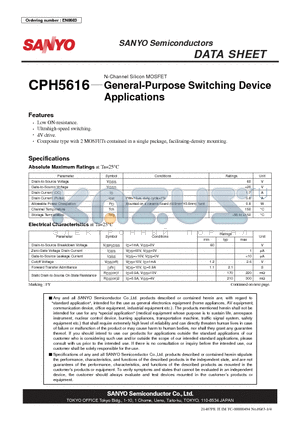 CPH5616 datasheet - N-Channel Silicon MOSFET General-Purpose Switching Device