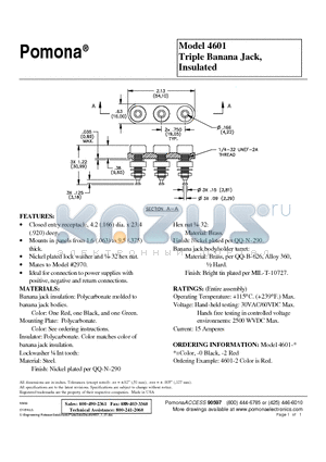 4601 datasheet - Triple Banana Jack, Insulated