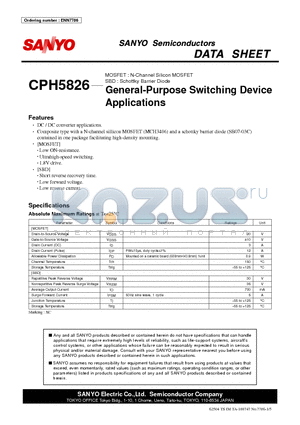 CPH5826 datasheet - MOSFET : N-Channel Silicon MOSFET SBD : Schottky Barrier Diode General-Purpose Switching Device