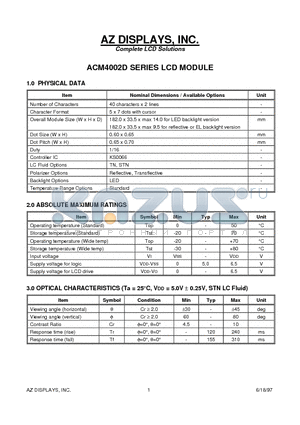 ACM4002 datasheet - ACM4002D SERIES LCD MODULE