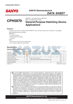 CPH5870 datasheet - N-Channel Silicon MOSFET, Schottky Barrier Diode, General-Purpose Switching Device Applications
