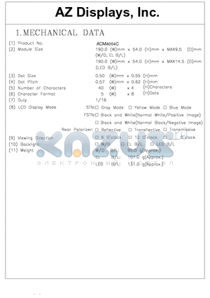 ACM4004C datasheet - MECHANICAL DATA