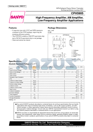 CPH5905 datasheet - High-Frequency Amplifier, AM Amplifier, Low-Frequency Amplifier Applications
