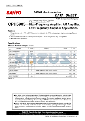 CPH5905 datasheet - High-Frequency Amplifier. AM Amplifier. Low-Frequency Amplifier Applications