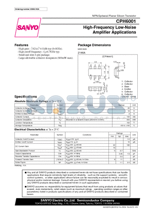 CPH6001 datasheet - High-Frequency Low-Noise Amplifier Applications