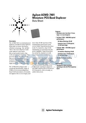 ACMD-7401 datasheet - Miniature PCS Band Duplexer