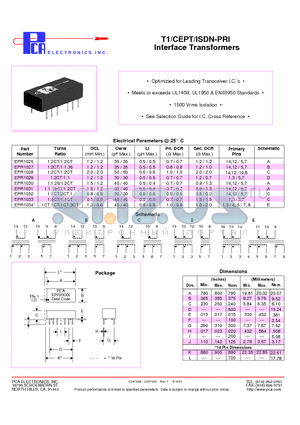 EPR1031 datasheet - T1/CEPT/ISDN-PRI Interface Transformers