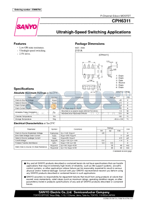 CPH6311 datasheet - Ultrahigh-Speed Switching Applications