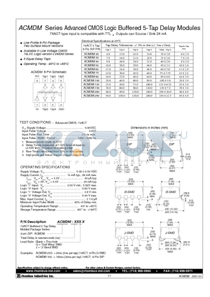 ACMDM-250J datasheet - ACMDM Series Advanced CMOS Logic Buffered 5-Tap Delay Modules