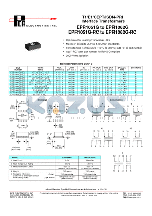 EPR1051G-RC datasheet - T1/E1/CEPT/ISDN-PRI Interface Transformers