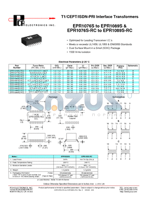 EPR1081S-RC datasheet - T1/CEPT/ISDN-PRI Interface Transformers
