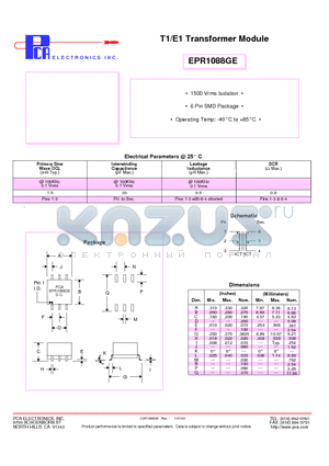 EPR1088GE datasheet - T1/E1 Transformer Module