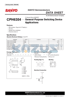 CPH6354 datasheet - General-Purpose Switching Device Applications