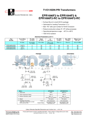 EPR1092F2 datasheet - T1/E1/ISDN-PRI Transformers