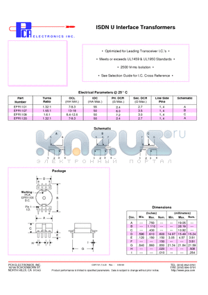 EPR1109 datasheet - ISDN U Interface Transformers