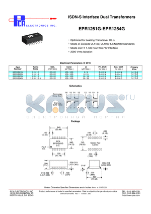 EPR1252G datasheet - ISDN-S Interface Dual Transformers