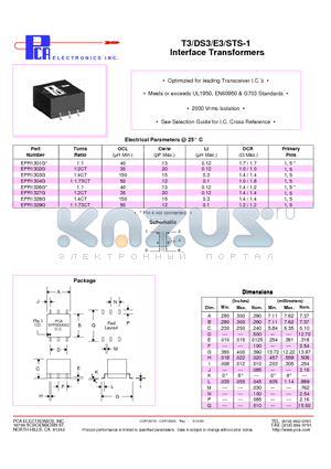 EPR1304G datasheet - T3/DS3/E3/STS-1 Interface Transformers