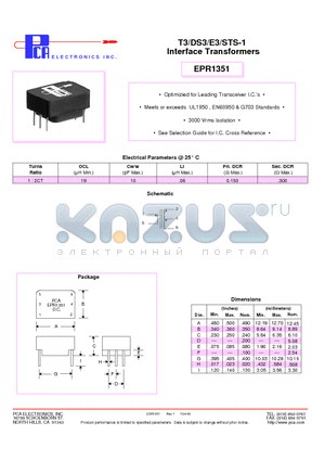 EPR1351 datasheet - T3/DS3/E3/STS-1 Interface Transformers