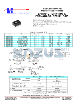 EPR1401G datasheet - T1/E1/CEPT/ISDN-PRI Interface Transformers