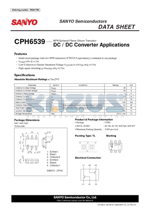 CPH6539 datasheet - NPN Epitaxial Planar Silicon Transistor DC / DC Converter Applications
