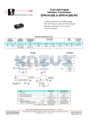 EPR1412SE-RC datasheet - T1/E1/CEPT/ISDN Interface Transformer